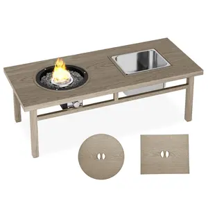 YYDS 3-in-1 Coffee Table with Ice Bucket and Fire Pit  - Beige
