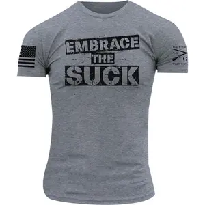 Grunt Style Men's Fitted Graphic Casual T-Shirt - Soft, Stylish Based Streetwear, "Embrace The Suck" Military Training Slogan, Round Neck, Short-Sleeve Cotton Top (Sweatshirt, Hoodie Also Available), Casual T-Shirts