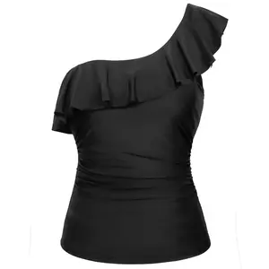 Yonique Womens One Shoulder Tankini Tops Ruffle Swim Tops Strapless Bathing Suit Tops No Bottoms