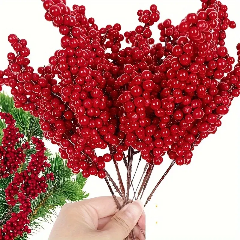 30pcs Christmas Holly Berry Branches, Artificial Wintergreen Berry Garland, Festive Holiday Party Home Decor, Joyful Christmas Elements