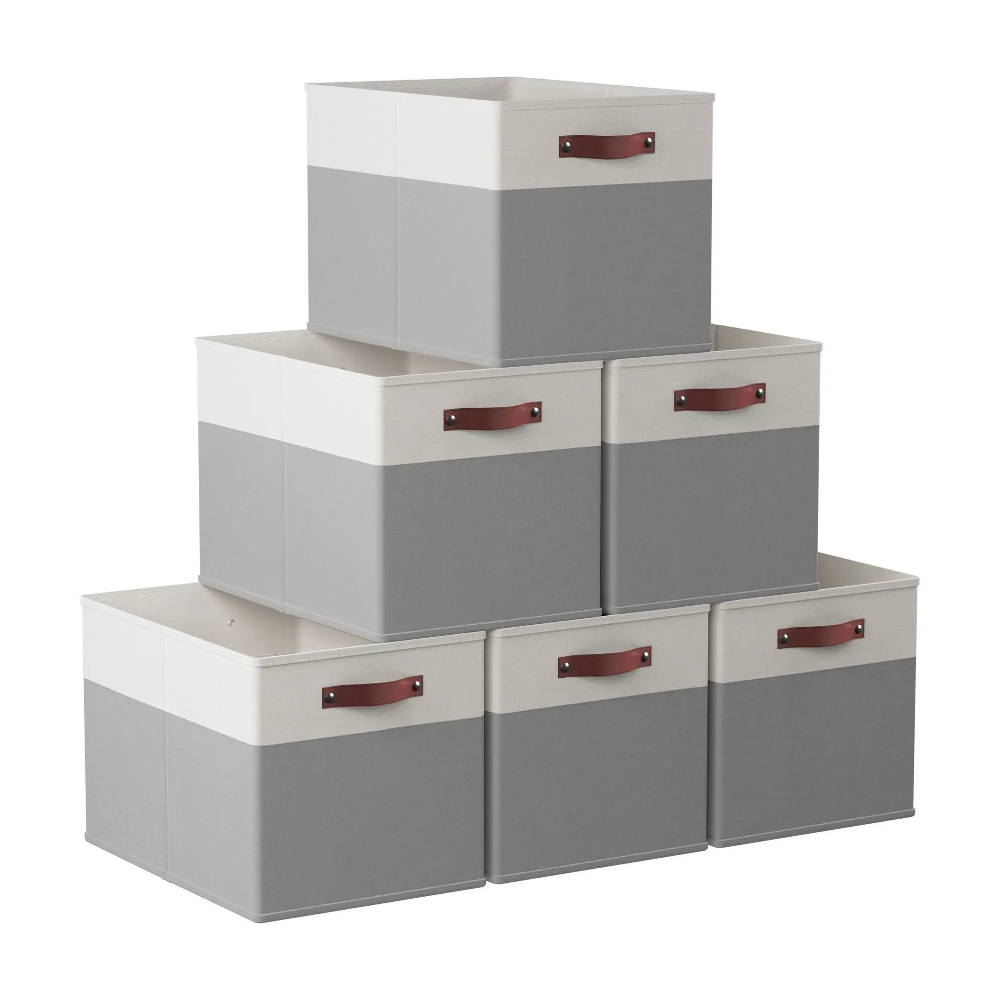 Ornavo Home S/6 Foldable Linen Kallax Storage Bins w/ Handles