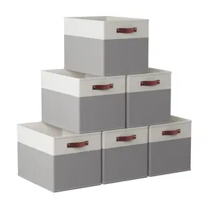 Ornavo Home S/6 Foldable Linen Kallax Storage Bins w/ Handles