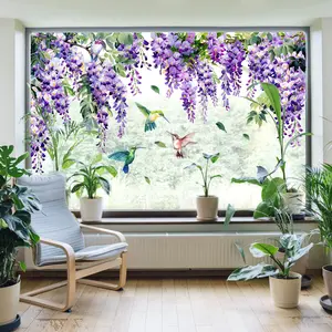 3Pcs 30x90cm Wisteria Hummingbird 2D Static Cling Window Sticker Glass Window Decoration