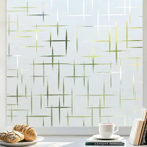 rabbitgoo Window Privacy Film Frosted Glass Window Film, Decorative Privacy Cling, UV Blocking Staic Cling Bathroom Glass Frosting Sticker, Non-Adhesive Front Door Cover, Cross Pattern, 17.5" x 78.7"