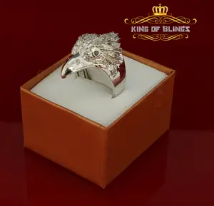 King Of Bling's Real Diamond 0.66CT Sterling Silver 925 White Raven Head Men's Big Ring Size 12
