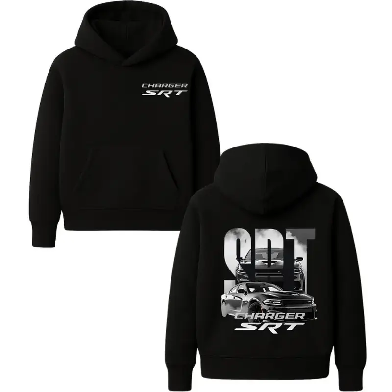 Charger SRT Hoodie – Black Pullover Hoodie Featuring High Performance Muscle Car Graphic and Bold SRT Street Racing Style Design