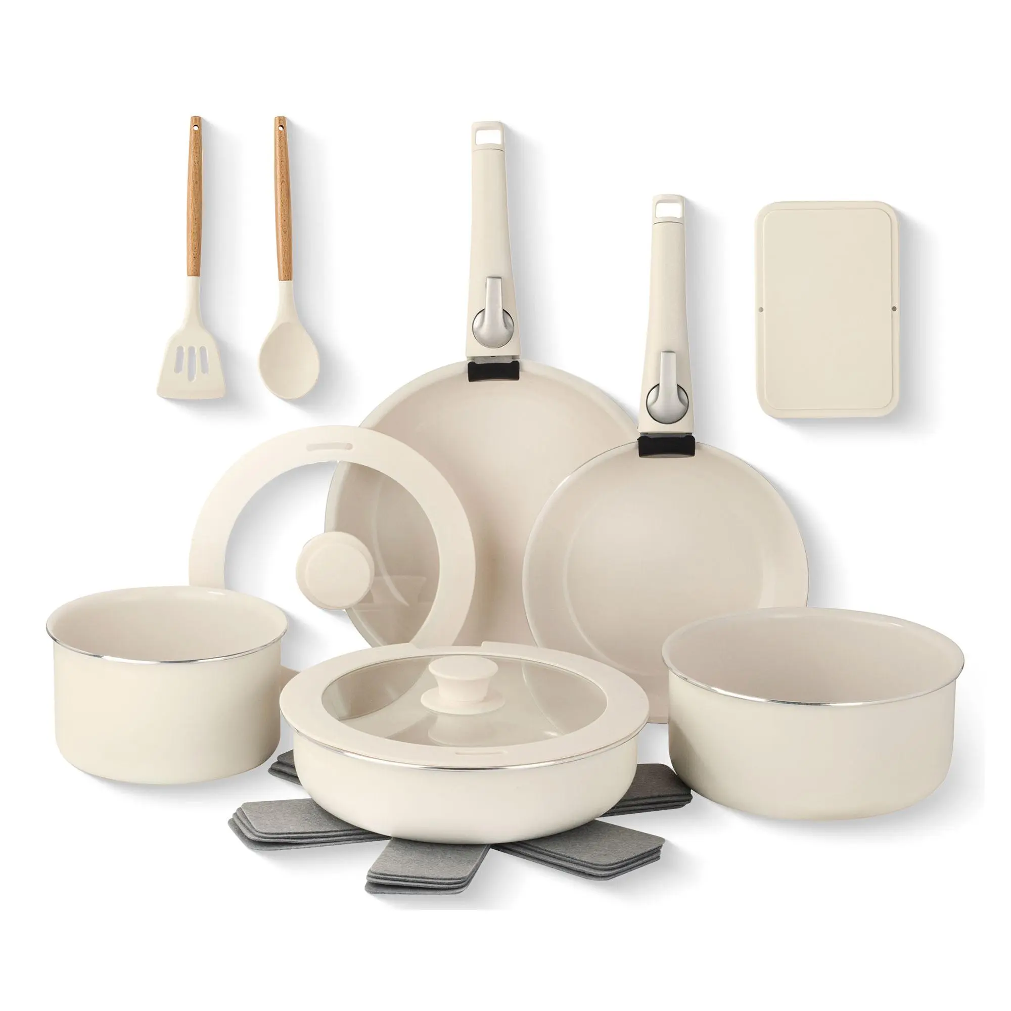 Gotham Steel Cream 18 Piece Detachable Handle Cookware Set Gotham Steel Cream 18 Piece Detachable Handle Cookware Set