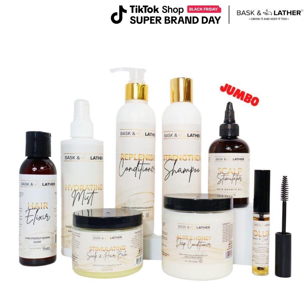 Bask & Lather Ultimate Healthy Hair Care Bundle - Limited Edition with JUMBO Scalp Stimulator, Hair Elixir, Hydrating Mi