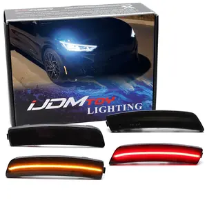 iJDMTOY 4pc Set Black-Out Smoked Lens Amber/Red Full LED Strip Front/Rear Side Marker Light Kit For Ford 2021-up Mustang Mach-E SUV