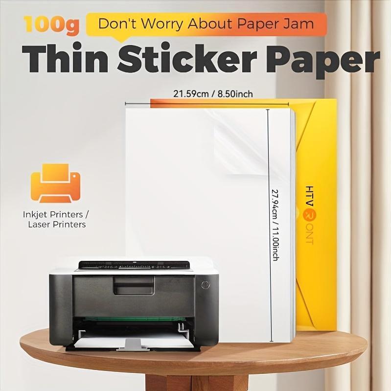 100 Sheets HTVRONT Printable Vinyl Sticker Paper - Glossy/Matte Waterproof, Fast-Drying & Jam-Free Inkjet Printer Compatible, -Curl Self-Sealing OPP Bag & -Like Backing for DIY Crafts, Decals, Laminating (Compatible with Laser Printers