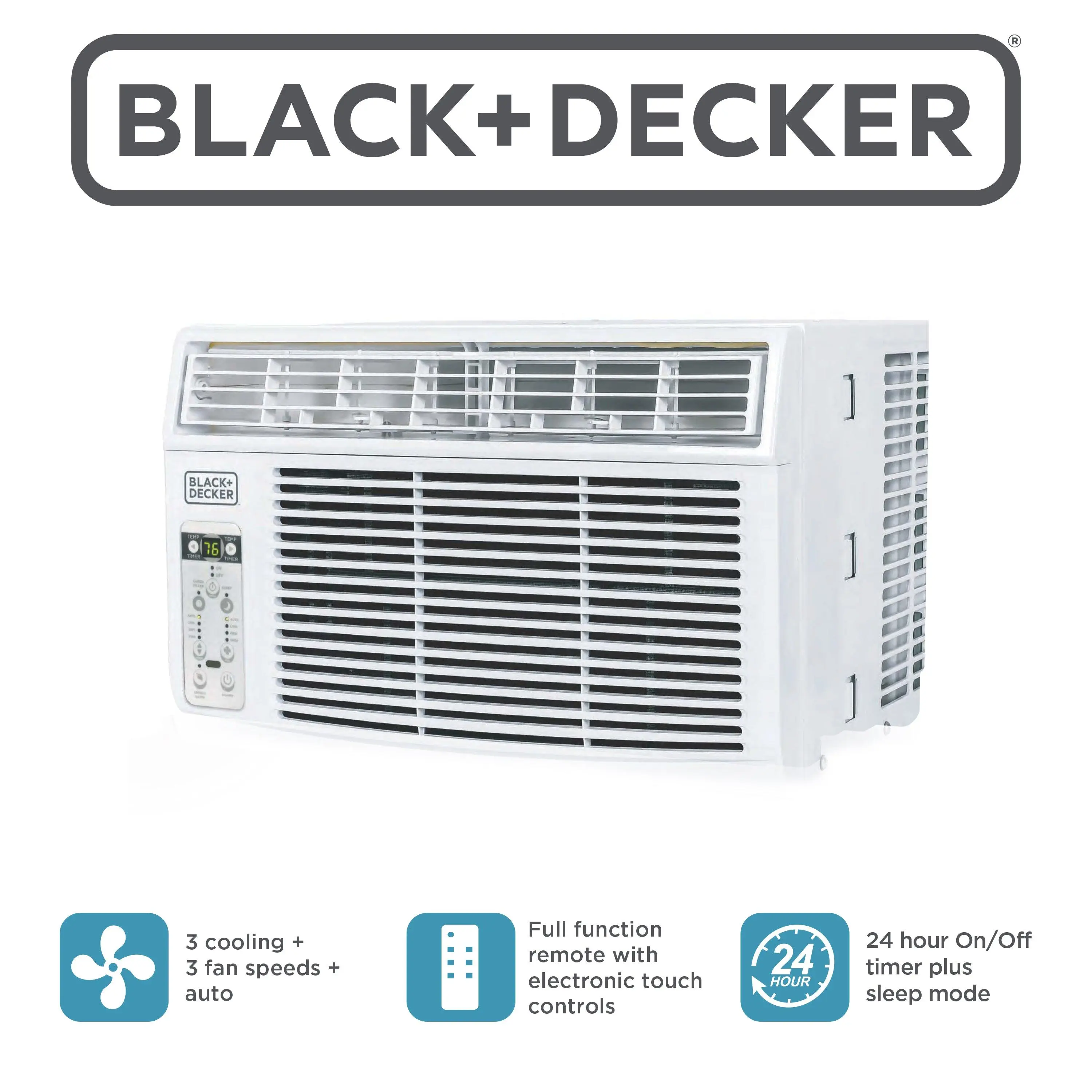 BLACK+DECKER Window Air Conditioner 8000 BTU, AC Window Unit Cools Up to 350 Square Feet, AC Unit with Remote Control, 3 Cooling Speeds and Fan Only Function, BD08WT6, White
