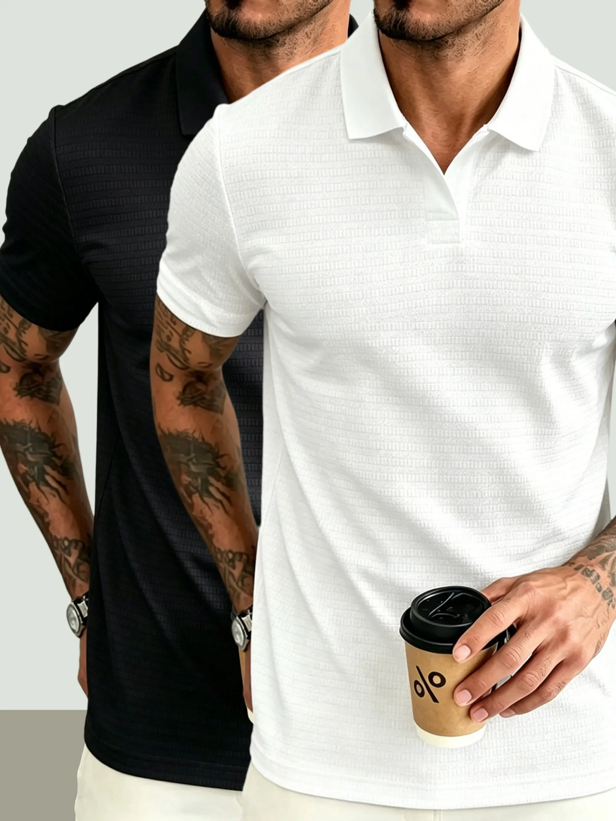 Men's Plaid Jacquard Knit Polo Shirt - Slim Fit, Casual Short Sleeve with Collar, Suitable for Summer Wear, National Day Attire, Fashion Men's Clothing - Short Sleeve funny men