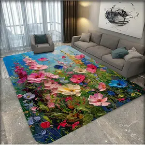 1 piece of floral art themed carpet, Flower pattern rugs, soft and absorbent, anti slip and wear-resistant, with elasticity, suitable for living rooms, bedrooms, home decor, outdoor decoration, durable and washable, can be used as pet mats