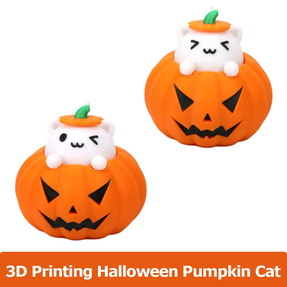 2 PCS  3D Printed Halloween Pumpkin Cat - Orange & White, Perfect for Party Favors, Halloween Gift, and Decorations, Halloween Decorations