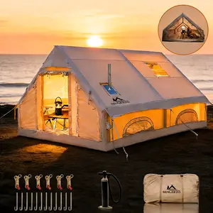 SENLEETO 129sqft Luxury 2-Story Inflatable Tent House for Adults Blow-Up Camping Cabin with AC Port Stove Jack & Skylight Quick-Inflate Glamping Shelter Waterproof 8-10 Person