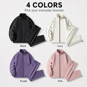 Men's Matching Tracksuit Set Full Zip Stand Collar Jacket and Drawstring Sweatpants Smooth Lightweight Fabric Casual Sports Outfit for Workout Running Lounge Wear
