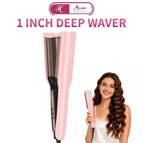 Aima Beauty 1 inch Deep Wave,Hair Crimper & Curling Wand for Beach Waves ,Ionic Ceramic 2 Barrel Hair Waver with 4 Adjustable Heat,Dual Voltage, Anti-Scald, Reduces Frizz & Heat Damage, Smart Timer, Beginner Friendly Hair Tools Gift for Women/Mom