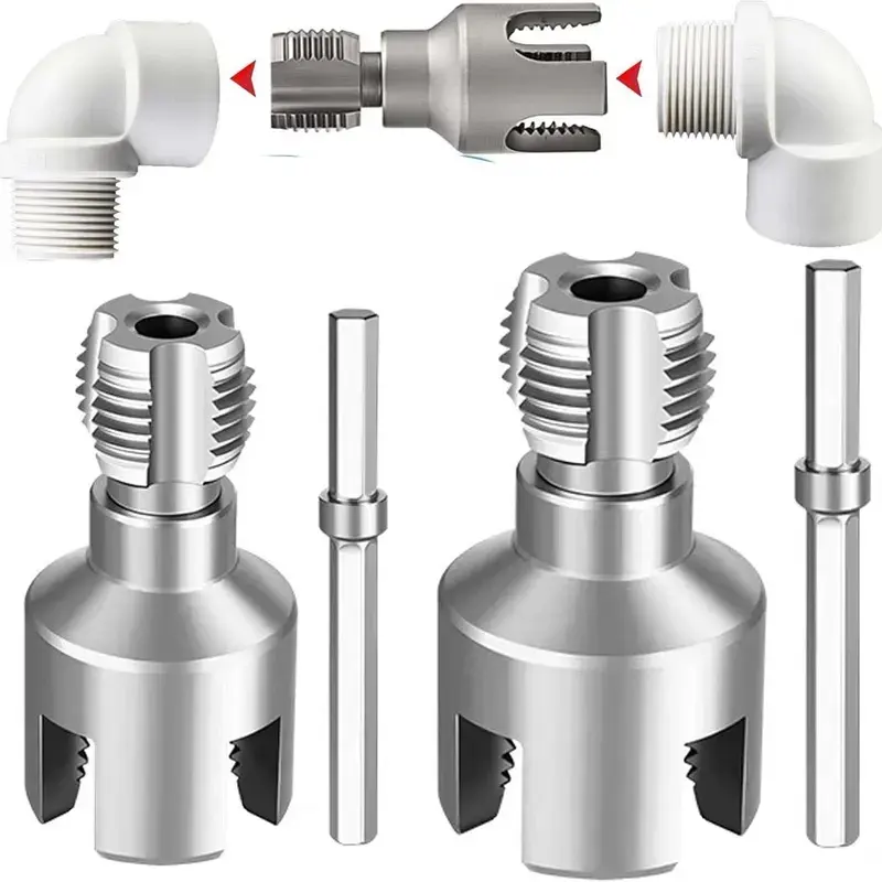 2PCS Alloy Steel Dual-Function Pipe Threading Tool Kit - Integrated Internal & External Cutting, Pipe Prep, Electric Drill Compatible for PVC/MPP Fit (2 Sizes) DIY Installation