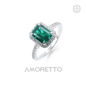 AMORETTO|Hearts & Arrows 10/10 Smeralda Crown Ring - Emerald-Green CZ with Elevated Pavé Solitaire Setting Gold Plate High Mirror Polish Band