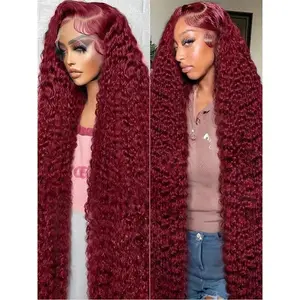 40 Inch Red Wig 99J Burgundy Lace Front Wig 13X6 Curly Human Hair Wigs Hd Lace Wig 13X4 Human Hair Colored Deep Wave Frontal Wig