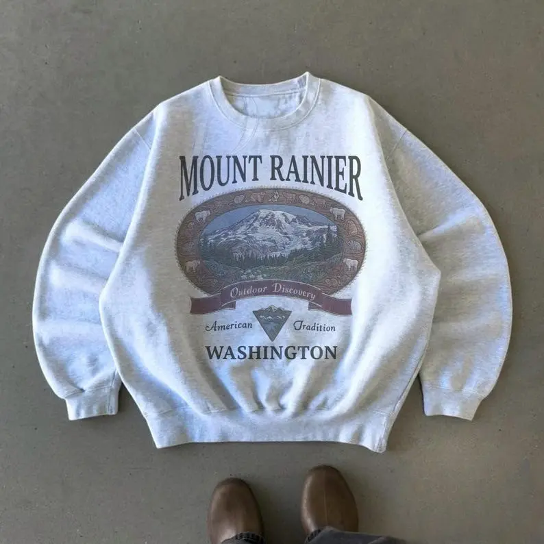 Retro Mount Rainier Washington Sweatshirt, Vintage 90s American Tradition Pacific Northwest Crewneck, Nostalgia Hiking Old School Gift