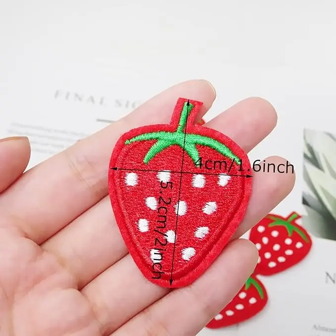 10PCS Cute Red Strawberry Appliques Decorative Patches Embroidered DIY Sew on/Iron on Patches for Shirts, Coats, Jackets, Backpacks, Hats, Jeans