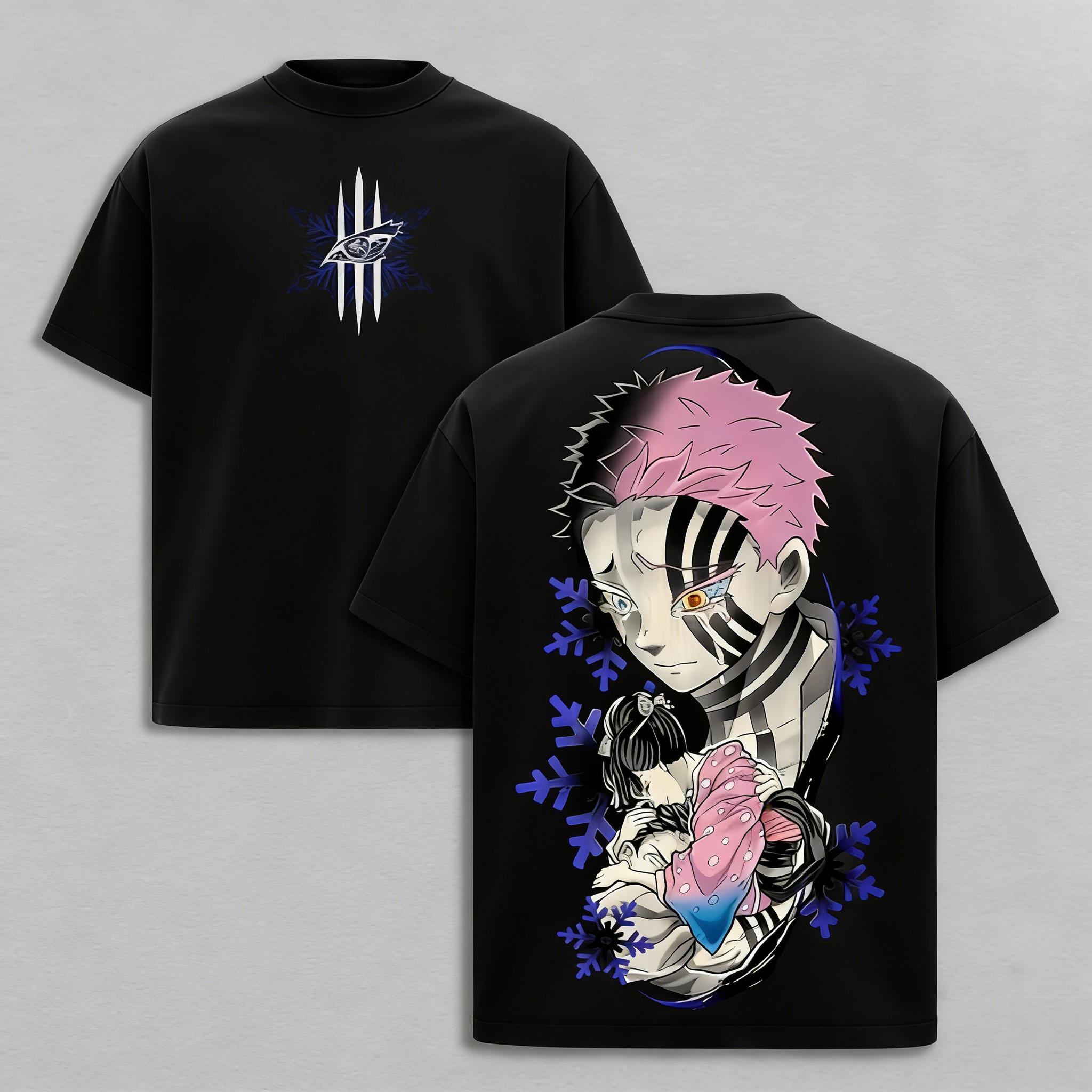 Akaza vs Koyuki Oversized Washed T-Shirt – Demon Slayer Kimetsu no Yaiba Vintage Heavy Cotton Unisex Tee Anime Manga Streetwear Retro Graphic Top Otaku Merch Gift for Fans Anime merchandise Inkjet printed T-shirts