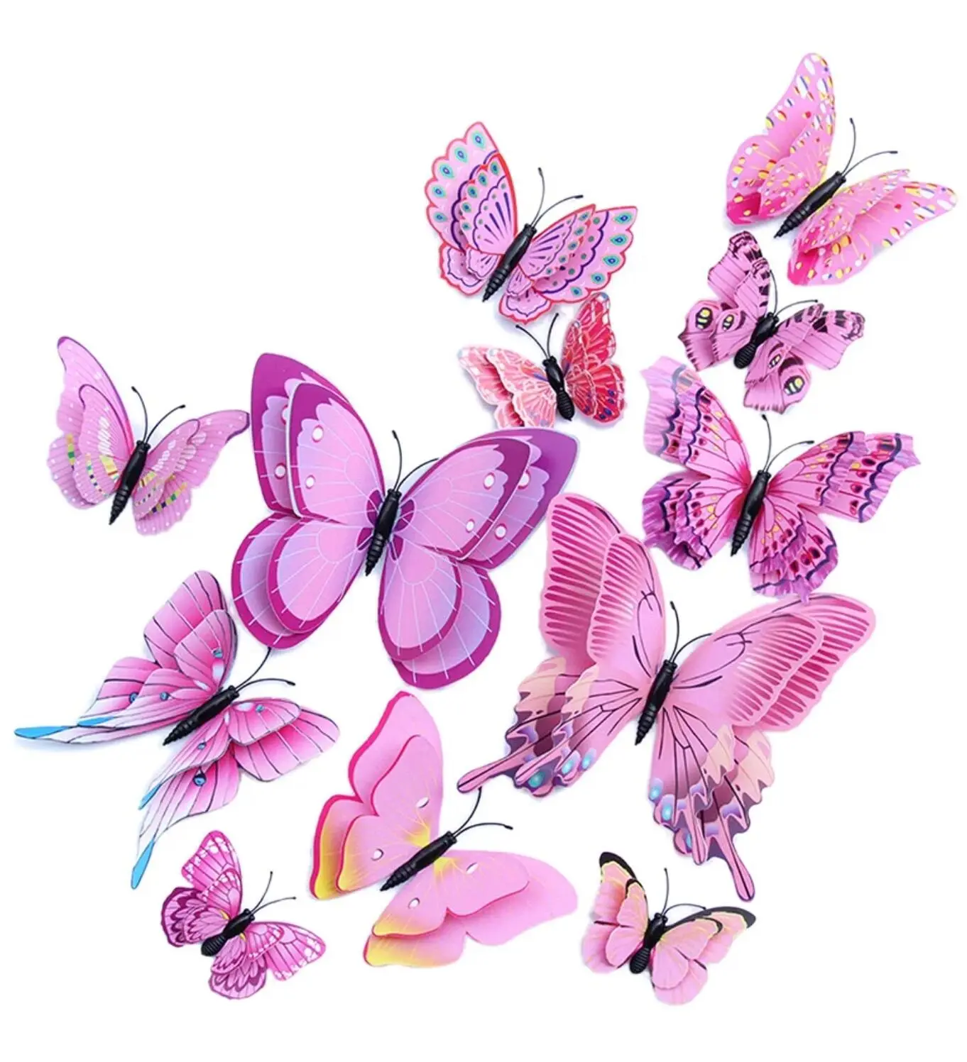 Pink 3D Butterfly Wall Decals - Set of 12 Stickers for Kids' Rooms, Living Rooms, & Bedrooms Butterflies Decor