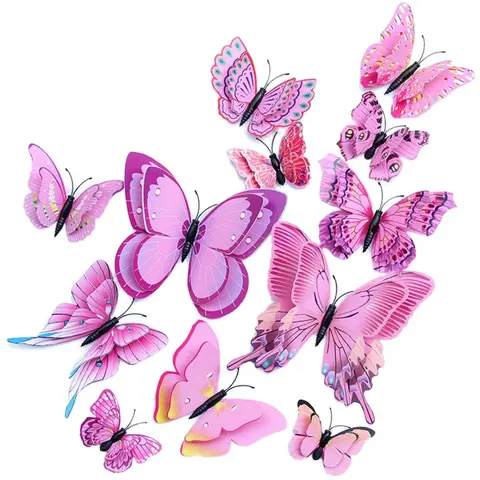 Pink 3D Butterfly Wall Decals - Set of 12 Stickers for Kids' Rooms, Living Rooms, & Bedrooms Butterflies Decor