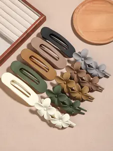 10pcs large solid color matte frosted hair accessories, large size simple oval hollow duckbill clip ladies hair grip clip, elegant retro Hair Clip Set on the back of the head, gentle flower hair accessories two flowers design sense