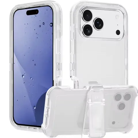 Clear Rugged Defender Case Cover For iPhone 18 / 17 / 17E / 16 / 16E / 15 / 14 / 13 / 12 / Plus / Pro / Pro Max / Shockproof Heavyduty Protection cover With Belt Clip Phonecase Protector  Protective