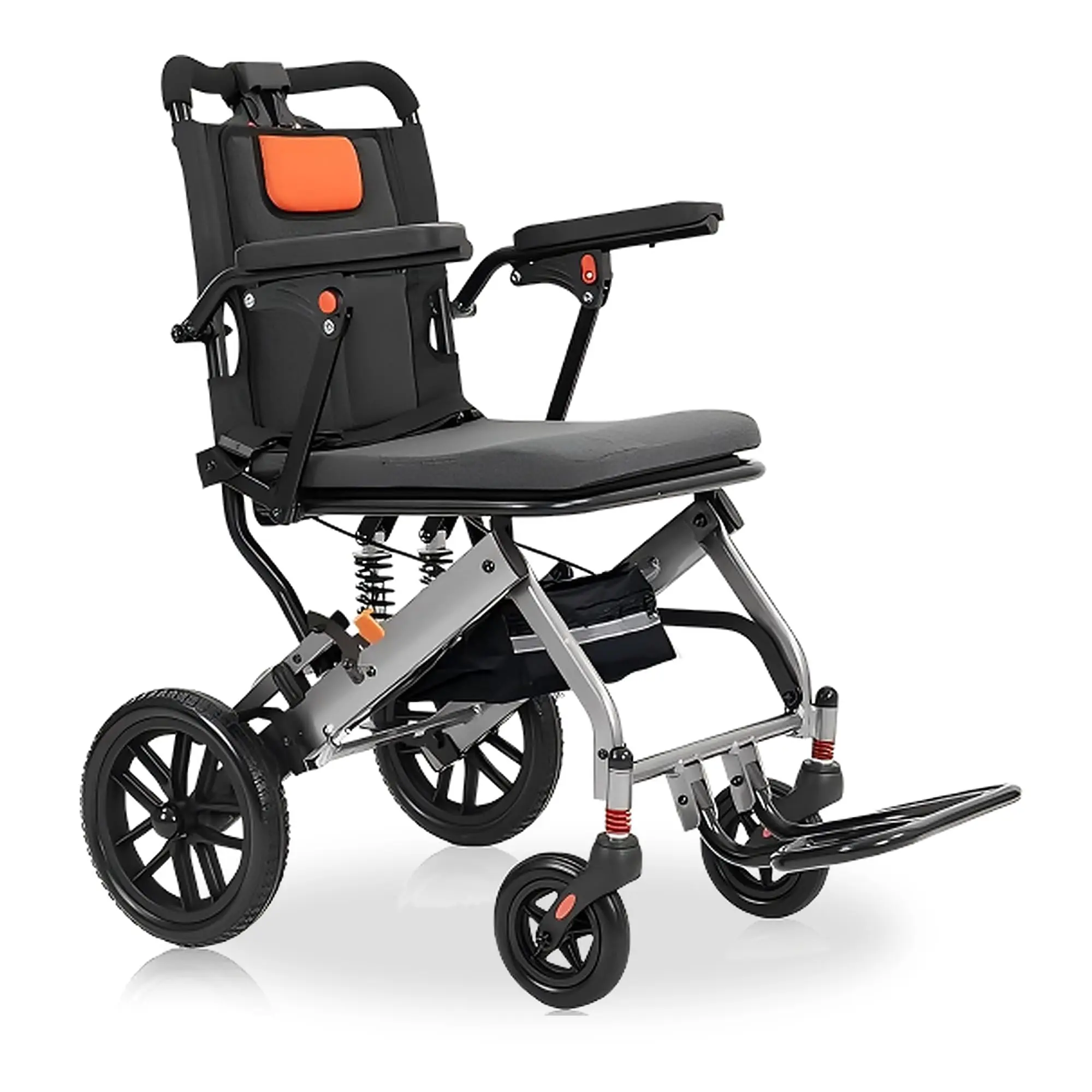Garvee Foldable Wheelchair for Adults Lightweight Transport Chair with Removable Flip Armrests, Swing Footrests and Locking Handbrakes for Travel & Daily Use