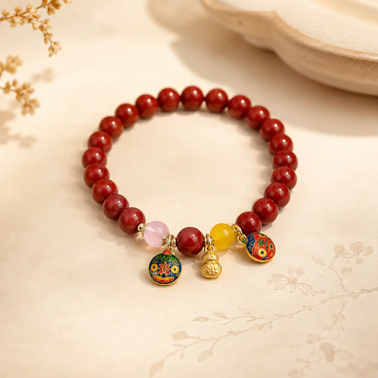 Wudang Inspired Red Lucky Bead Bracelet, Traditional Chinese Blessing Jewelry with Auspicious Charms, Symbolic Bracelet for Health Balance, Love Harmony, Career Focus, Wealth Abundance, Positive Energy, Meaningful Gift for Daily Intention