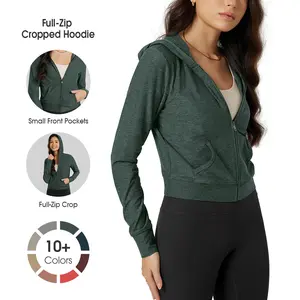 ODODOS Women's Full-Zip Cropped Hoodie - odSTRATUM Tech Ultra Soft UPF 50+ Hooded Jacket with Pockets summerwins