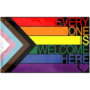 Progress Pride Rainbow Flag Multiple Sizes LGBTQ+ Gay Lesbian Bisexual Transgender Pride Banner Vivid Color Fade Resistant Long Lasting Fabric Ideal for Outdoor Yard Lawn Garden Wall Parade Festival Party Decor