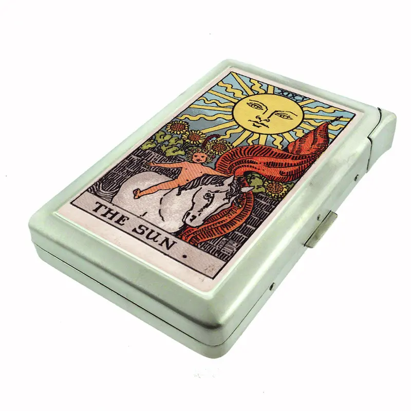 Tarot Card The Sun Metal Case w/Built in Lighter Wallet