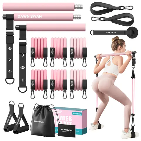 DAWN SWAN Women's Adjustable Pilates Bar Kit with Buckle-Tie Resistance Bands, Compact Portable At Home Gym Exercise Equipment for Full Body Toning, Workout Sets Women Yoga/Pilates