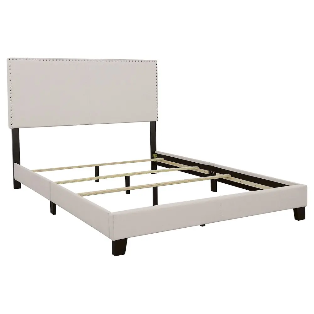 Upholstered Queen Size Bed Frame - Boyd Smooth Ivory Upholstered Bed Frame with Chrome Accents, Ideal for Modern Bedrooms, Queen Size Bed Frames