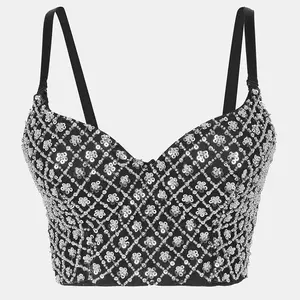 Tank Tube Halter Tops Women Bra Blusas Short Corset Fishbone Clothing Sling Rhinestone Elevated Going Out Tops Glitter Wedding Elevated Going Out Tops Party Blind Date Stage Party Shaper Weighted Vests Women Crop Tank Halter Tube Top