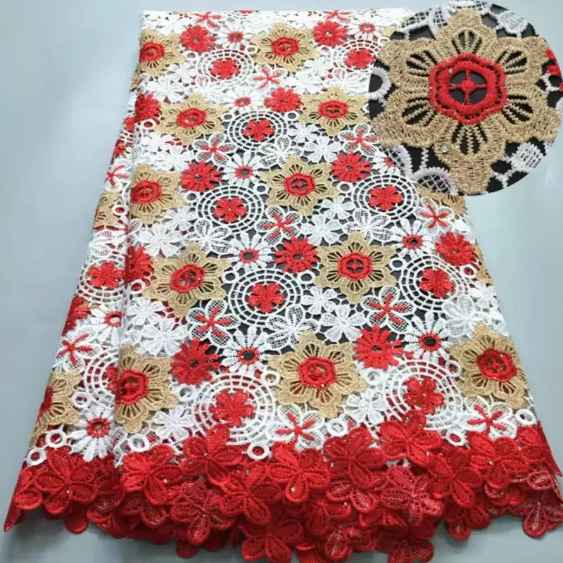 Elegant Lace Floral Patterns for Sewing Projects Quality Lace with Red & Gold Accents for Versatile Uses