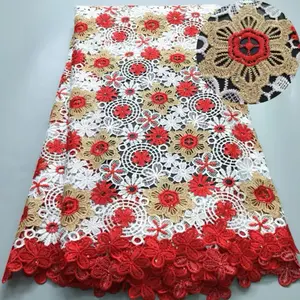 Elegant Lace Floral Patterns for Sewing Projects Quality Lace with Red & Gold Accents for Versatile Uses