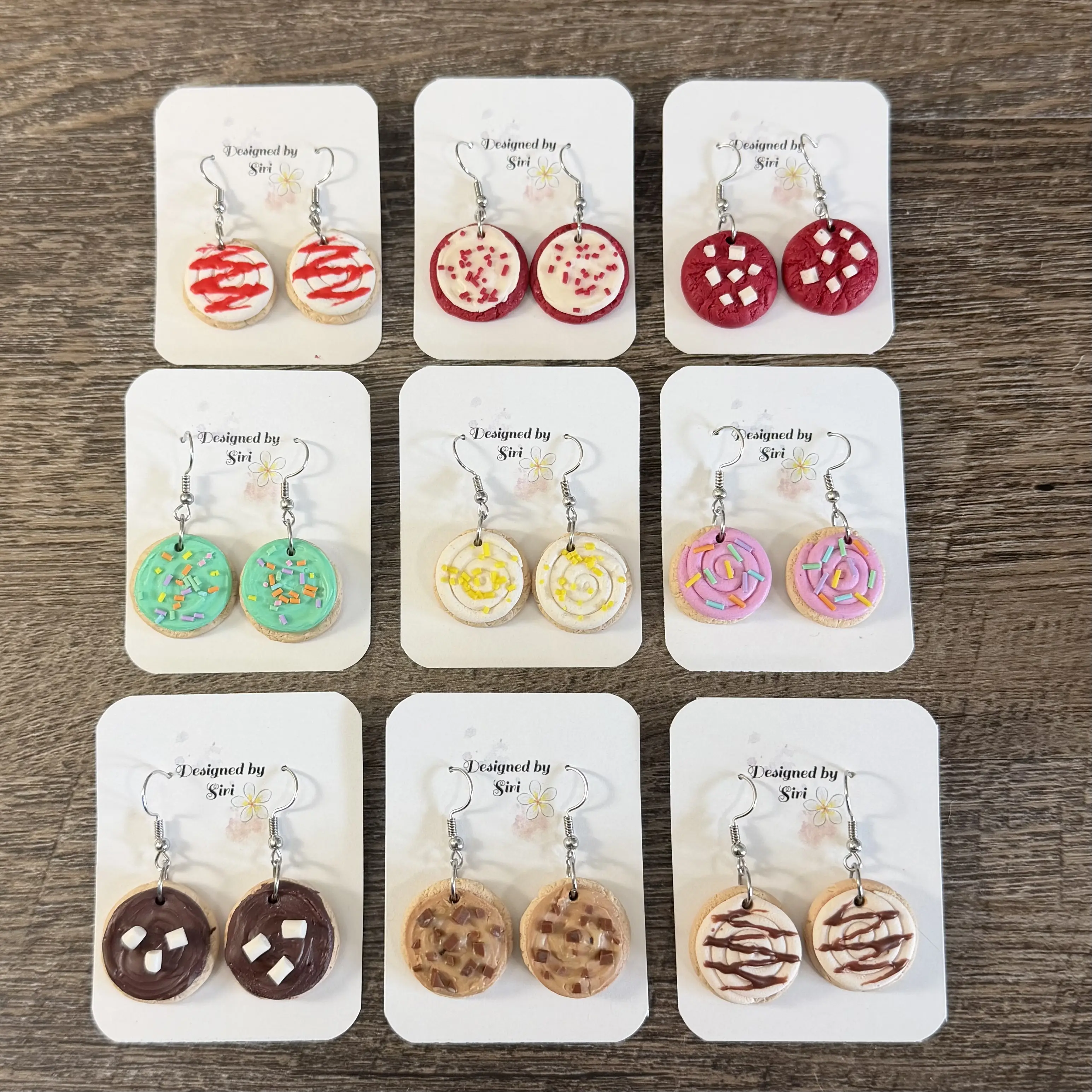 Mini Bakery Cookie Earrings Handmade of Polymer Clay and Stainless Steel Wires, Cute Clay Earrings