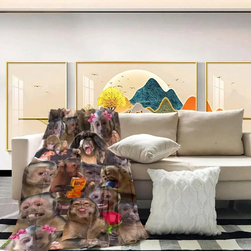 High-definition cute monkey face blanket, ultra-soft 270 gsm polar fleece fabric, easy care, ideal for home decor, suitable for beds, sofas and travel gifts