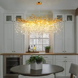 18 Light 47.5" Luxury Real Crystal Chandeliers Dimmable Kitchen Island Square Modern Design Ceiling Light
