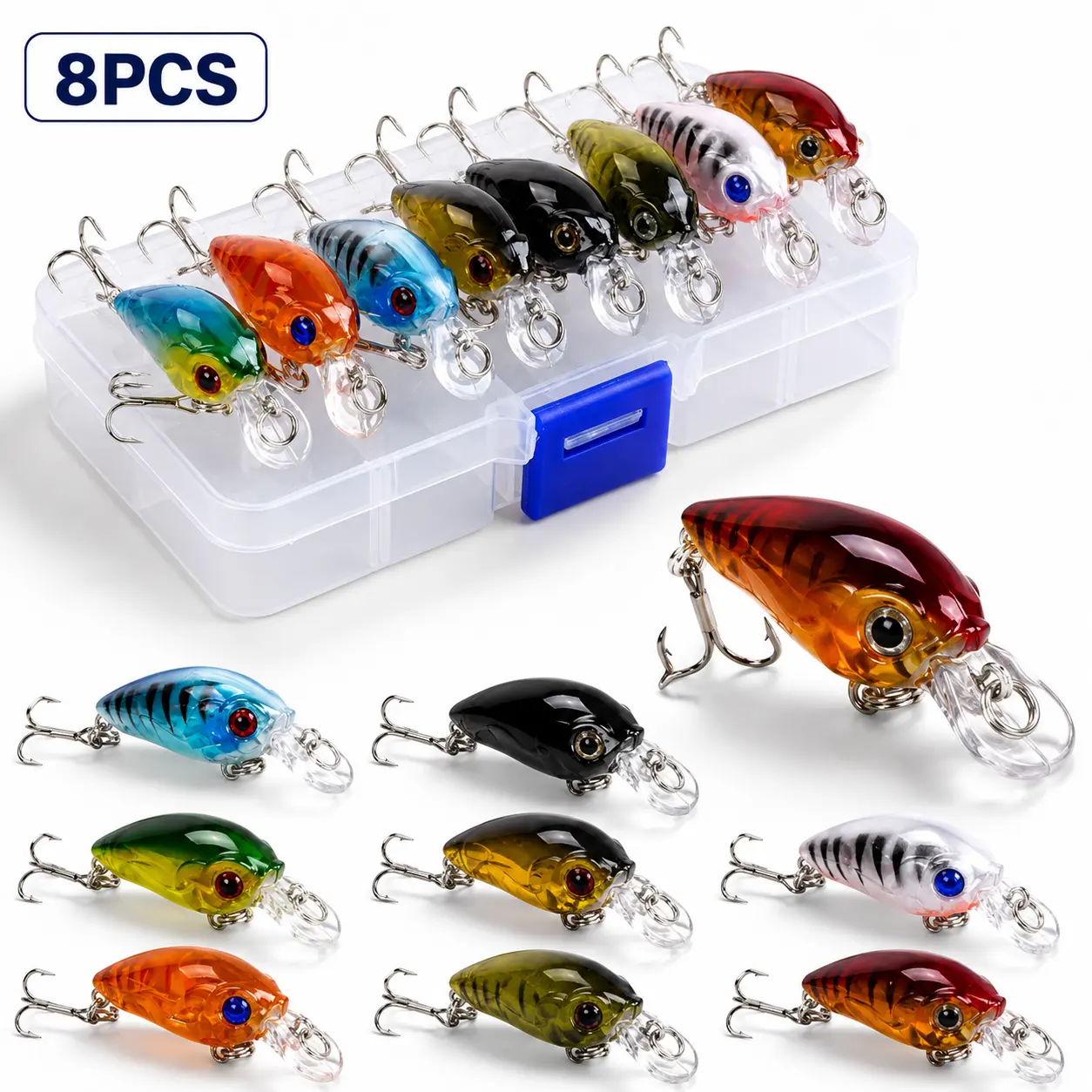 Artificial Fishing Lure Set, 8 Counts/box, Floating Crank Bait, Realistic Topwater Artificial Bait, Fishing Accessories for Outdoor Fishing, Fishing Lures Kit