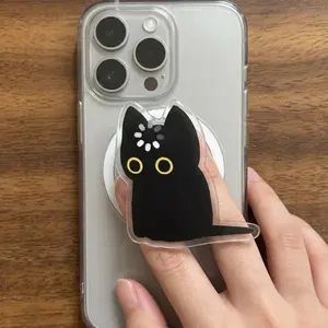 Black Cat Void Loading MagSafe Phone Grip, Cute Silly Funny Phone Magnetic Holder, Kawaii Gift Aesthetic Reader Kindle Popgrip Stand sticky Library Card mount accessories Flower-Shaped Multi-Functional