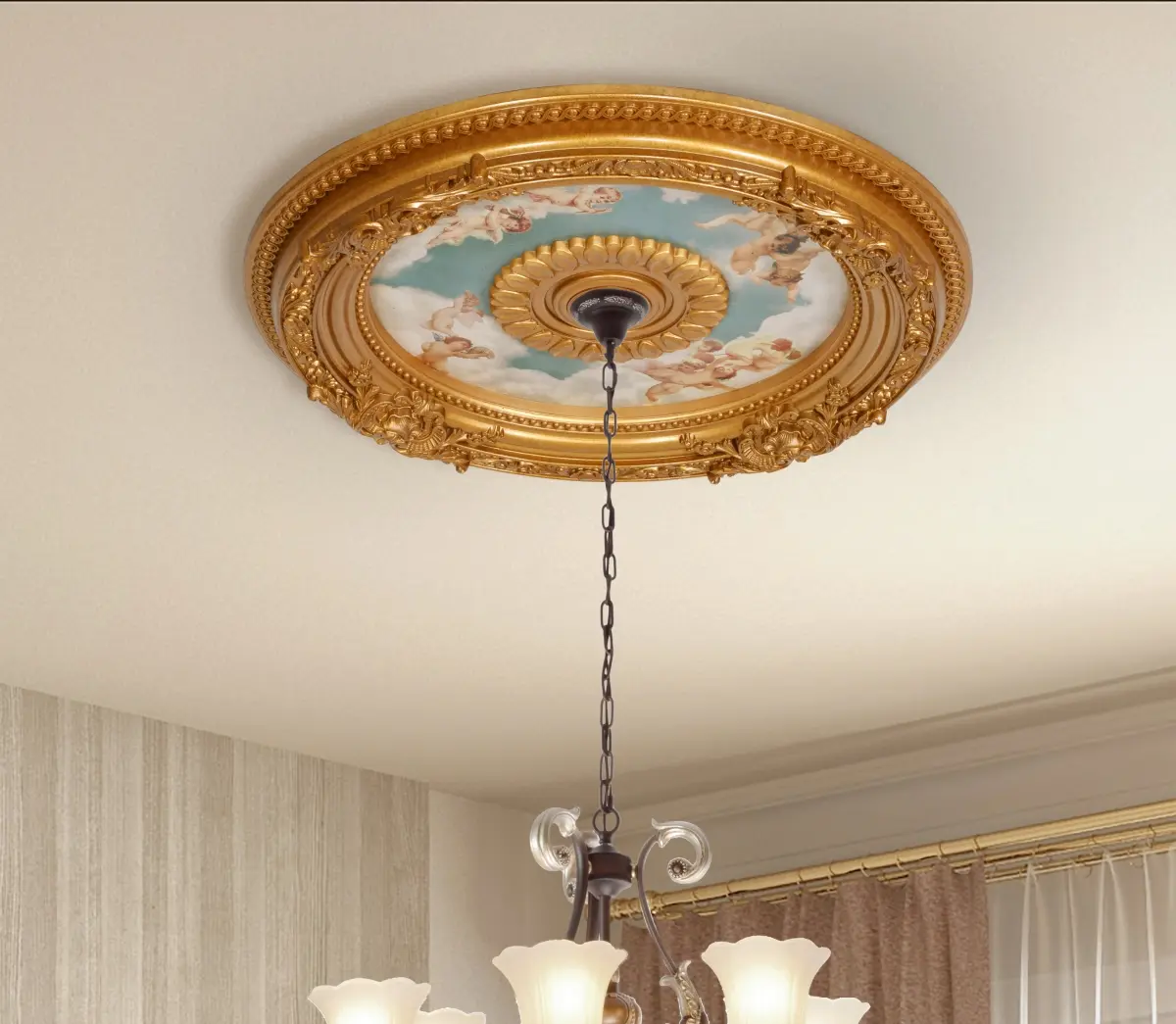 AFD Home  24 in. Cherub Sky Ceiling Medallion - Multi Color