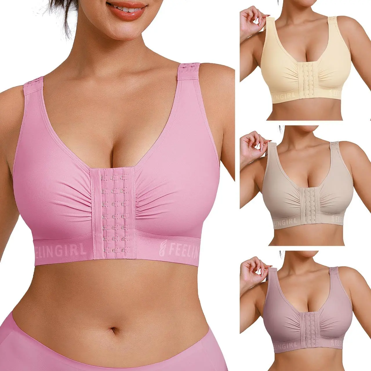 FeelinGirl Compression Bra for Women's Front Closure Bra with Adjustable Straps Wirefree Bra Soft Spandex Nylon Shapewear Tops Summervibes FeelinGirl Compression Bra for Women's Front Closure Bra with Adjustable Straps Wirefree Bra Soft Spandex Nylon Shapewear Tops Summervibes