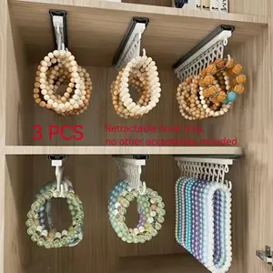 Expandable Jewelry Storage Rack Set, 3set with 10 Hooks Each, Push-Pull Design, Ideal for Necklaces and Bracelets, Bedroom and Closet Use