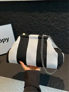 Clutch Purses for Women Crossbody Chain Bag Summer Beach Woven Crochet Bag Dumpling Striped Ruched Cloud Purse Evening Handbag